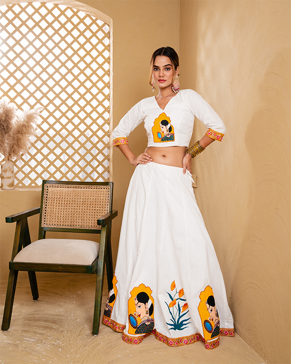 HAND-PAINTED COTTON LEHENGA 